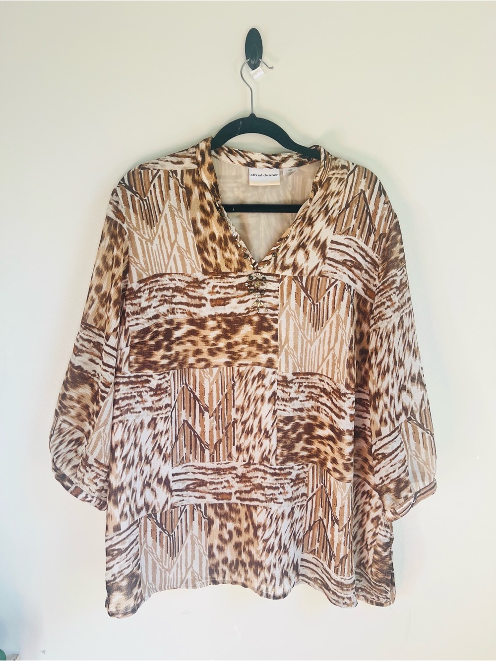 Alfred Dunner Brown & Cream Patchwork Animal-Print Tunic